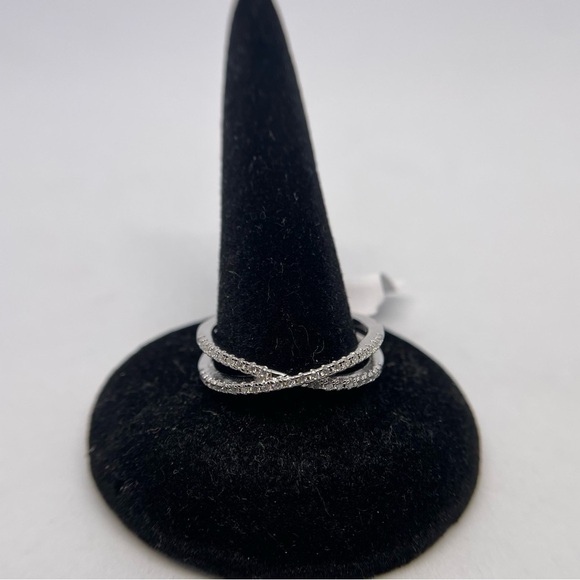 Moissanite Criss Cross Ring Band X Ring Wedding Eternity 925 18K White Gold 1 Ct - Picture 5 of 12